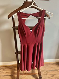 B. Darlin Red Size 2 Flare Spandex Maroon Polyester Cocktail Dress on Queenly