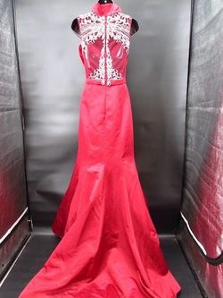 Rachel Allan Red Size 4 Floor Length Plunge Mermaid Dress on Queenly