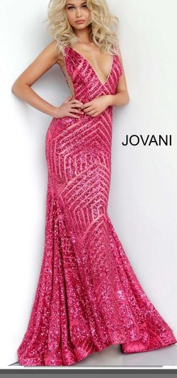 Jovani Pink Size 00 Plunge Jersey Pageant Mermaid Dress on Queenly