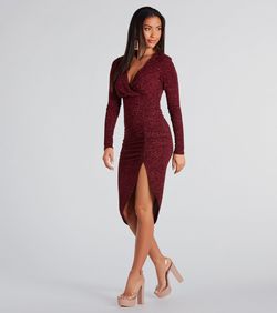 Style 05101-2778 Windsor Red Size 0 Sleeves Jersey Mini Long Sleeve Side slit Dress on Queenly