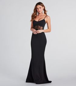 Style 05002-7583 Windsor Black Size 8 05002-7583 Floor Length Spaghetti Strap Shiny Mini Mermaid Dress on Queenly