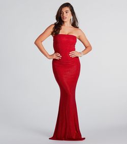 Style 05002-7740 Windsor Red Size 8 Shiny 05002-7740 Prom Floor Length Straight Dress on Queenly