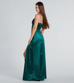 Style 05002-7313 Windsor Green Size 4 Ball Gown A-line Bridesmaid Side slit Dress on Queenly