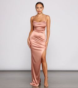Style 05002-0505 Windsor Pink Size 8 Jersey Wedding Guest Spaghetti Strap 05002-0505 Side slit Dress on Queenly