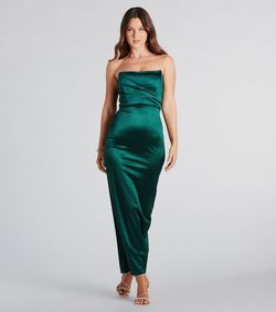 Style 05002-7830 Windsor Green Size 0 05002-7830 Satin Mini Side slit Dress on Queenly