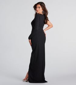 Style 05002-7816 Windsor Black Size 4 Party Jersey Wedding Guest Tall Height Side slit Dress on Queenly