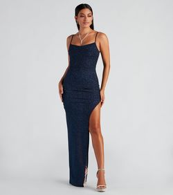 Style 05002-1696 Windsor Blue Size 4 Mini Floor Length Side slit Dress on Queenly