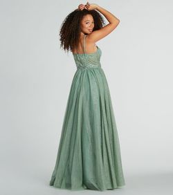 Style 05004-0213 Windsor Green Size 2 Floor Length Tulle Sheer Straight Dress on Queenly
