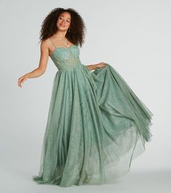Style 05004-0213 Windsor Green Size 2 Sweet 16 Padded Tulle Prom Corset Straight Dress on Queenly