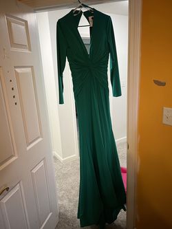Sherri hill Green Size 10 Floor Length Jersey Side slit Dress on Queenly