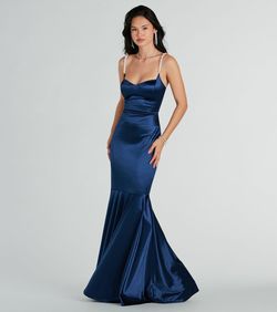 Style 05002-7864 Windsor Blue Size 12 Sweetheart Padded Spaghetti Strap Military Mermaid Dress on Queenly