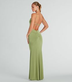 Style 05002-7820 Windsor Green Size 4 Wedding Guest Tall Height Spaghetti Strap Mermaid Dress on Queenly