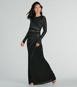 Style 05002-8109 Windsor Black Size 0 Sheer Floor Length Sleeves Mermaid Dress on Queenly