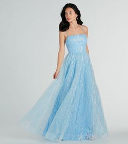 Style 05002-8138 Windsor Blue Size 0 A-line Spaghetti Strap Ball Gown Corset Straight Dress on Queenly