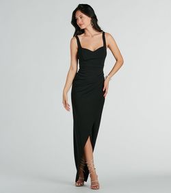 Style 05002-8149 Windsor Black Size 0 Prom Padded Floor Length Side slit Dress on Queenly