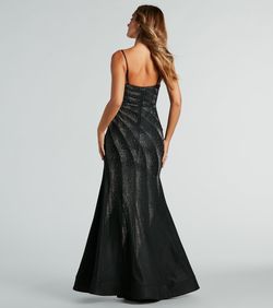 Style 05002-7971 Windsor Black Size 4 Pattern Floor Length Sweetheart Spaghetti Strap Side slit Dress on Queenly
