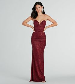 Style 05002-7528 Windsor Red Size 4 Strapless Tall Height Floor Length Prom Mermaid Dress on Queenly