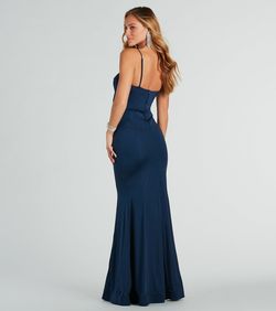 Style 05002-7845 Windsor Blue Size 16 Corset Floor Length Strapless Plus Size Mermaid Dress on Queenly