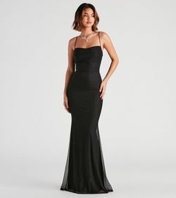 Style 05002-2460 Windsor Black Size 12 Sheer Shiny A-line Straight Dress on Queenly