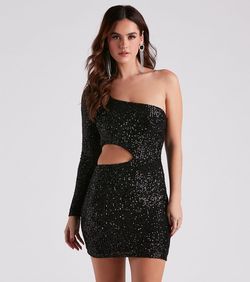 Style 05103-4769 Windsor Black Size 12 Jersey Sorority Sequined 05103-4769 Cocktail Dress on Queenly