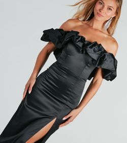 Style 05002-7876 Windsor Black Size 10 Prom Silk Floor Length Side slit Dress on Queenly