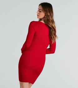 Style 06005-1805 Windsor Red Size 4 V Neck Sleeves Mini Side slit Dress on Queenly