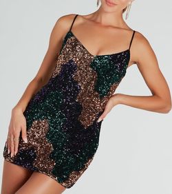 Style 05103-5191 Windsor Multicolor Size 4 Sorority Sequined Custom V Neck Mini Cocktail Dress on Queenly