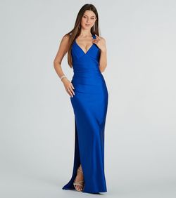 Style 05002-7917 Windsor Blue Size 4 Jewelled Ball Gown Party Jersey Side slit Dress on Queenly