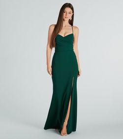 Style 05002-7882 Windsor Green Size 12 Plus Size V Neck Custom Side slit Dress on Queenly
