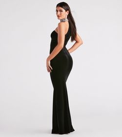 Style 05002-7185 Windsor Black Size 12 Floor Length Plus Size Velvet Prom Mermaid Dress on Queenly