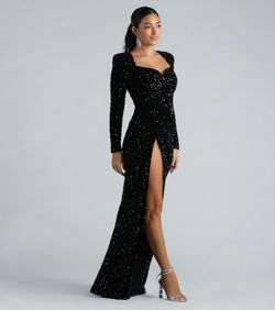 Style 05002-6920 Windsor Black Size 0 Prom Jersey Sheer Side slit Dress on Queenly