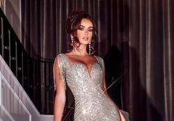 Style PS23710C Portia and Scarlett Silver Size 8 Ps23710c Floor Length Side slit Dress on Queenly