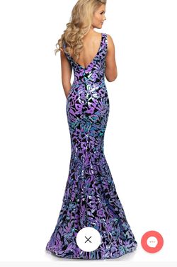 Style 2106 Johnathan Kayne Multicolor Size 4 Prom Floor Length Plunge Jersey Mermaid Dress on Queenly