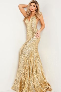 Style 23079 Jovani Gold Size 4 Black Tie 23079 Pageant Floor Length Straight Dress on Queenly
