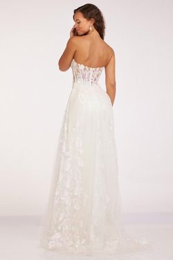 Style 90229 Abby Paris White Size 0 Sequined Floor Length Side slit Dress on Queenly