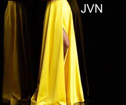 Style JVN67752 Jovani Yellow Size 4 Floor Length Side slit Dress on Queenly