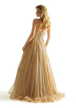 Style 49001 MoriLee Gold Size 4 Shiny Tall Height Ball gown on Queenly