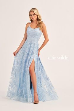Style EW35222 Ellie Wilde Light Blue Size 12 Floor Length Side slit Dress on Queenly