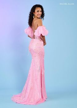 Style 70533 Rachel Allan Pink Size 6 Flare Black Tie Sequined Tall Height Side slit Dress on Queenly