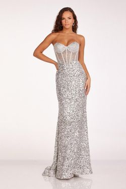 Style 90257 Abby Paris Silver Size 00 Black Tie Floor Length Straight Dress on Queenly