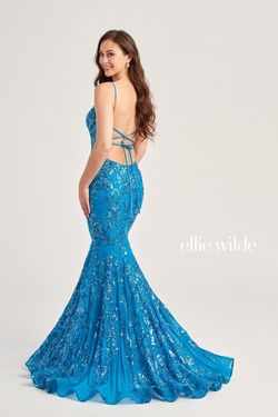 Style EW35011 Ellie Wilde Blue Size 6 Tulle Tall Height Ew35011 Floor Length Mermaid Dress on Queenly