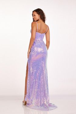 Style 90217 Abby Paris Purple Size 16 Plus Size Black Tie Sequined Floor Length Side slit Dress on Queenly