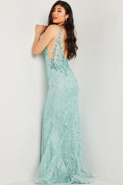 Style JVN08418 Jovani Blue Size 10 Turquoise Tall Height Floor Length Straight Dress on Queenly