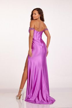 Style 90206 Abby Paris Purple Size 0 Black Tie Prom 90206 Side slit Dress on Queenly