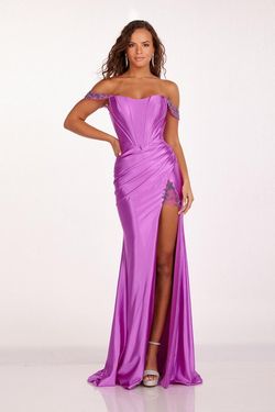 Style 90206 Abby Paris Purple Size 12 Prom Violet Tall Height Side slit Dress on Queenly