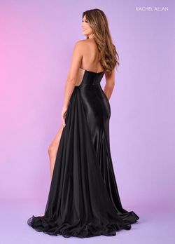 Style 70484 Rachel Allan Black Size 6 70484 Floor Length Side slit Dress on Queenly