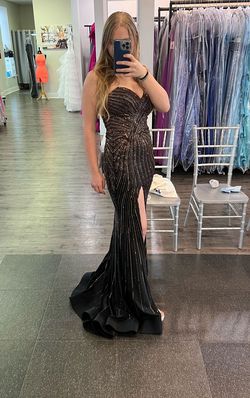 Sherri Hill Black Size 4 Pageant Jersey Gala Side slit Dress on Queenly