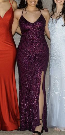 La Femme  Purple Size 6 Sequined Floor Length Side slit Dress on Queenly