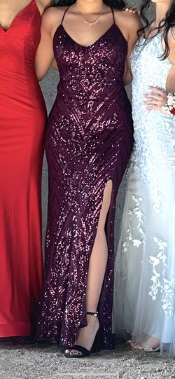 La Femme  Purple Size 6 Sequined Floor Length Side slit Dress on Queenly