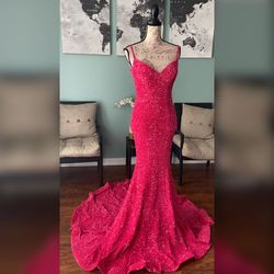 Portia and Scarlett Pink Size 4 Floor Length Sequined Mermaid Dress on Queenly
